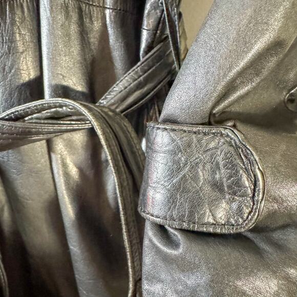 Vintage 80s/90s BERMAN'S The Leather Experts Black Leather Trench Coat - Picture 12 of 16